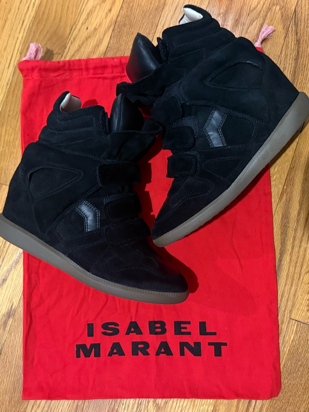 Isabel Marant Black Suede Wedge Sneakers
